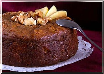 A chocolate and nut cake.