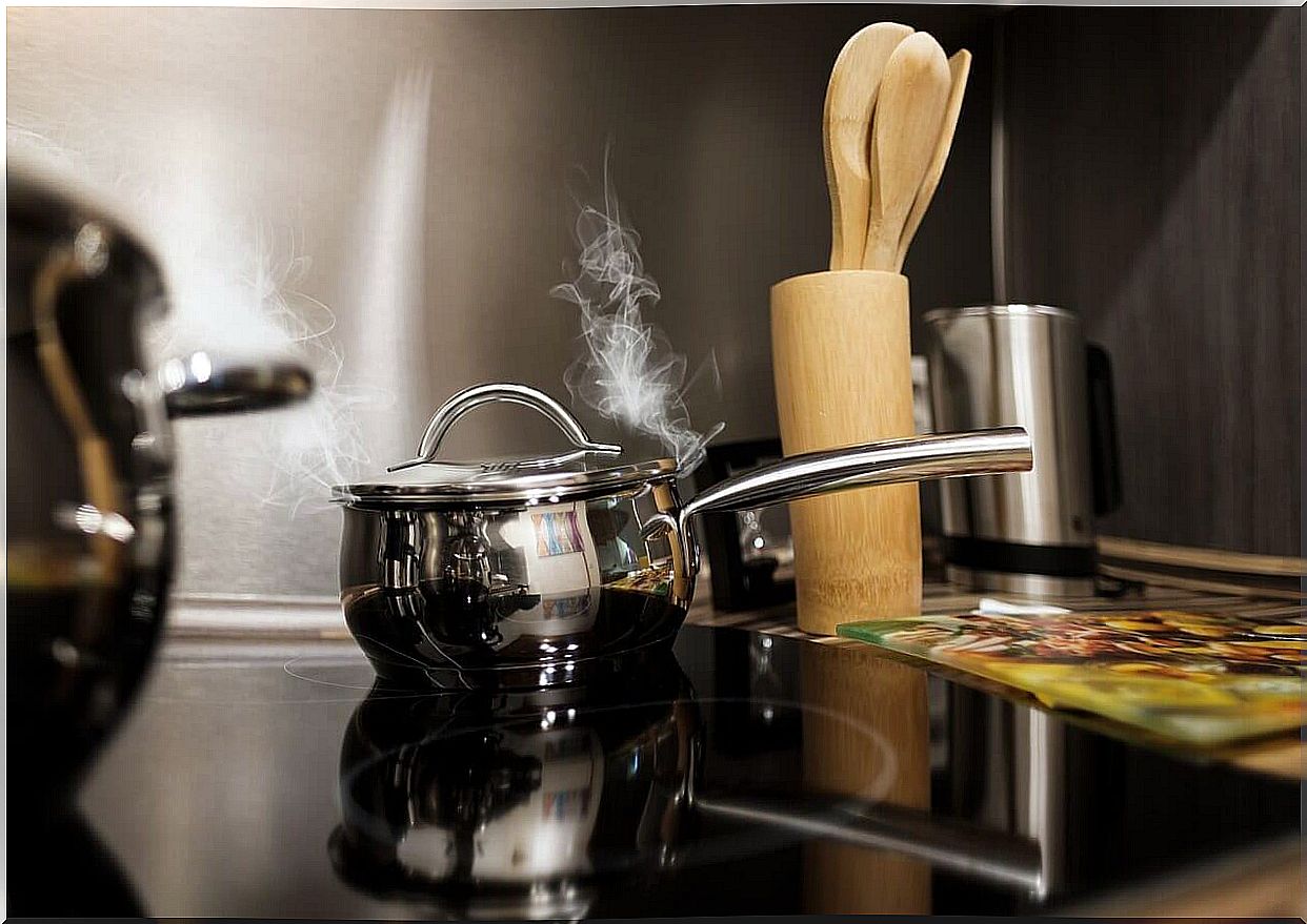 A saucepan on a ceramic hob